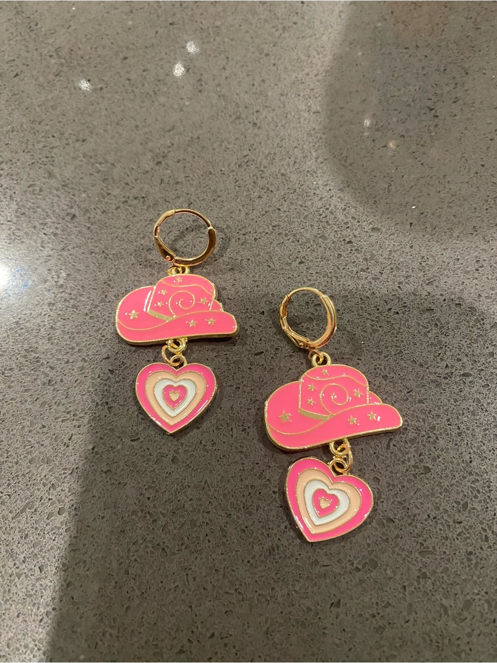 Pink Cowboy Hat & Heart Dangle Earrings